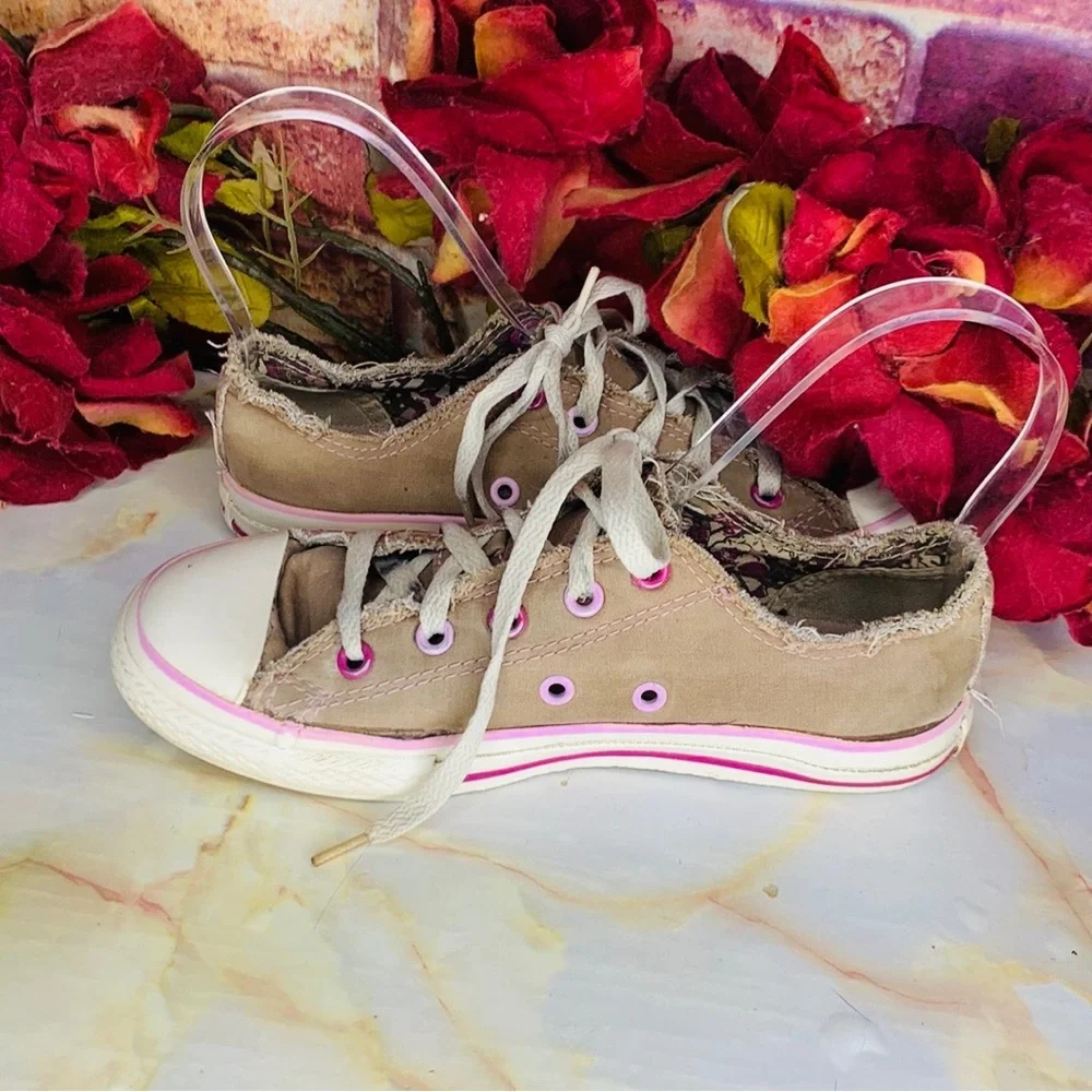 Converse All Star Tan Pink and Purple Lace Up Low Top Sneakers